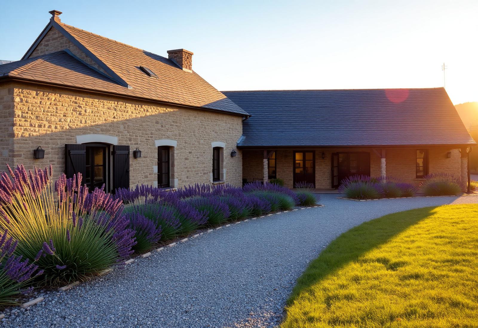 Stone-built boutique rural hotel in Galicia at golden hour